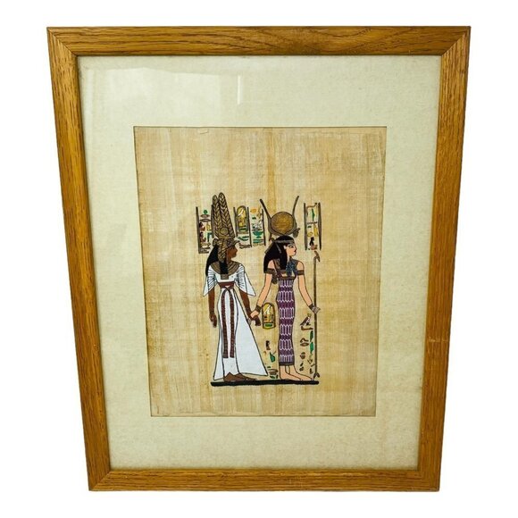 The Papyrus Egyptian Goddess Hand Painted Hand Made Art Gold Black Metallic Gold - Picture 1 of 11